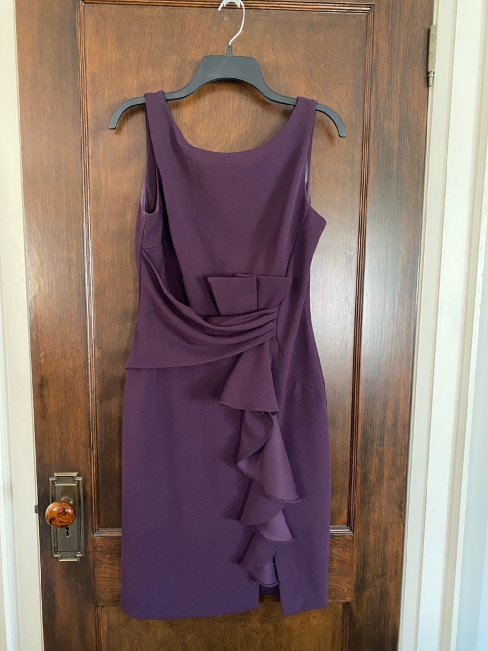 Plum Sleeveless Ruffle Sheath Dress